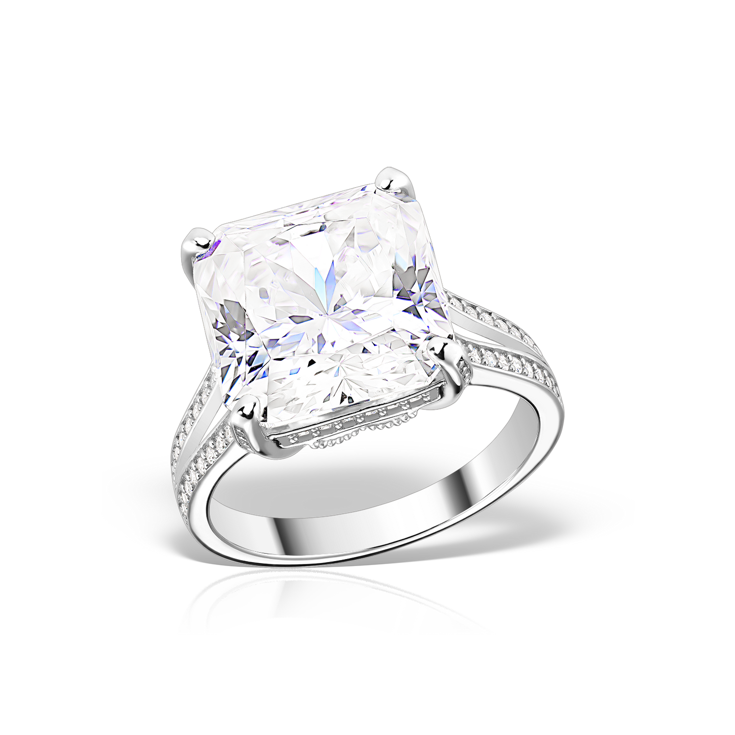 Ring mit kissenförmigen Kunst(stoff)diamanten