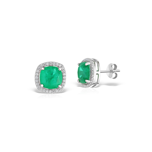 Cushion Shaped Artificial Emerald Earrings