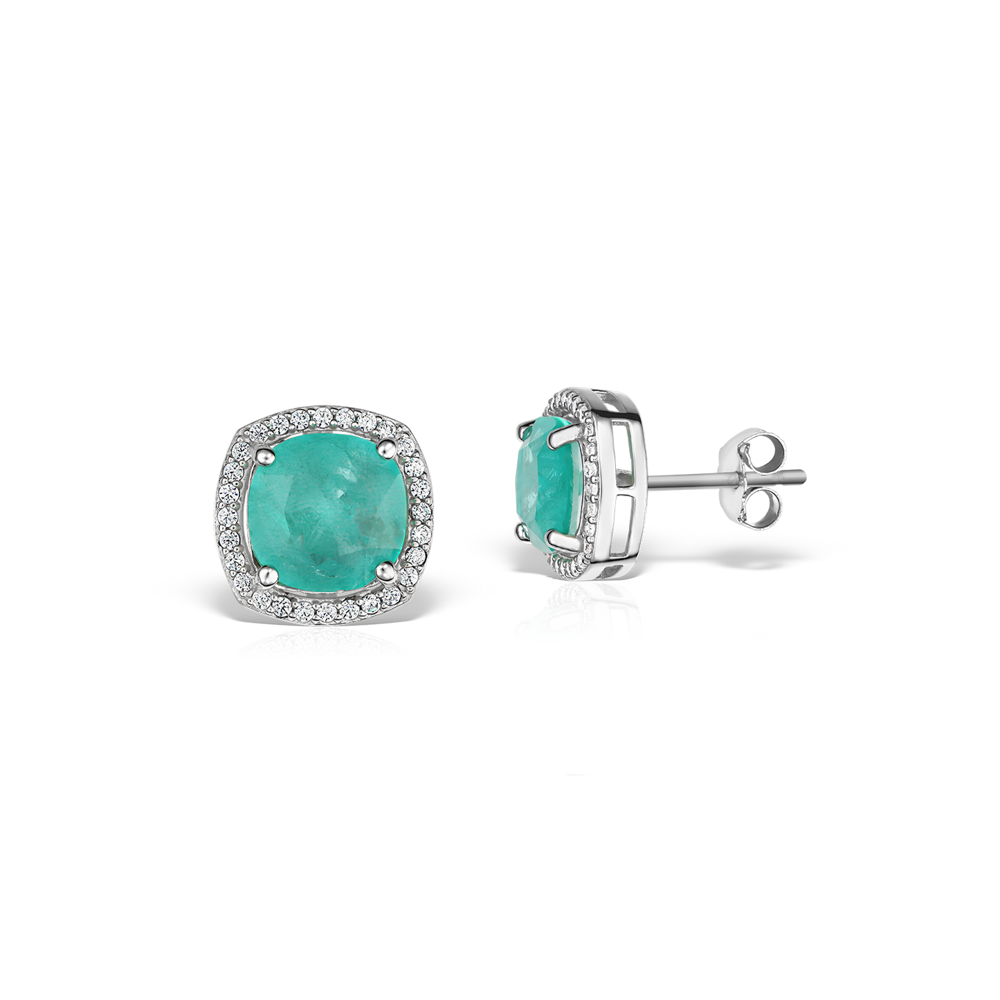 Cushion Shaped Artificial Paraiba Earrings