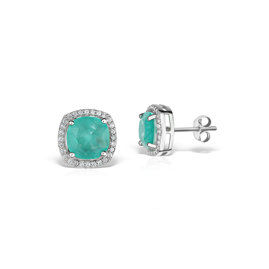 Cushion Shaped Artificial Paraiba Earrings