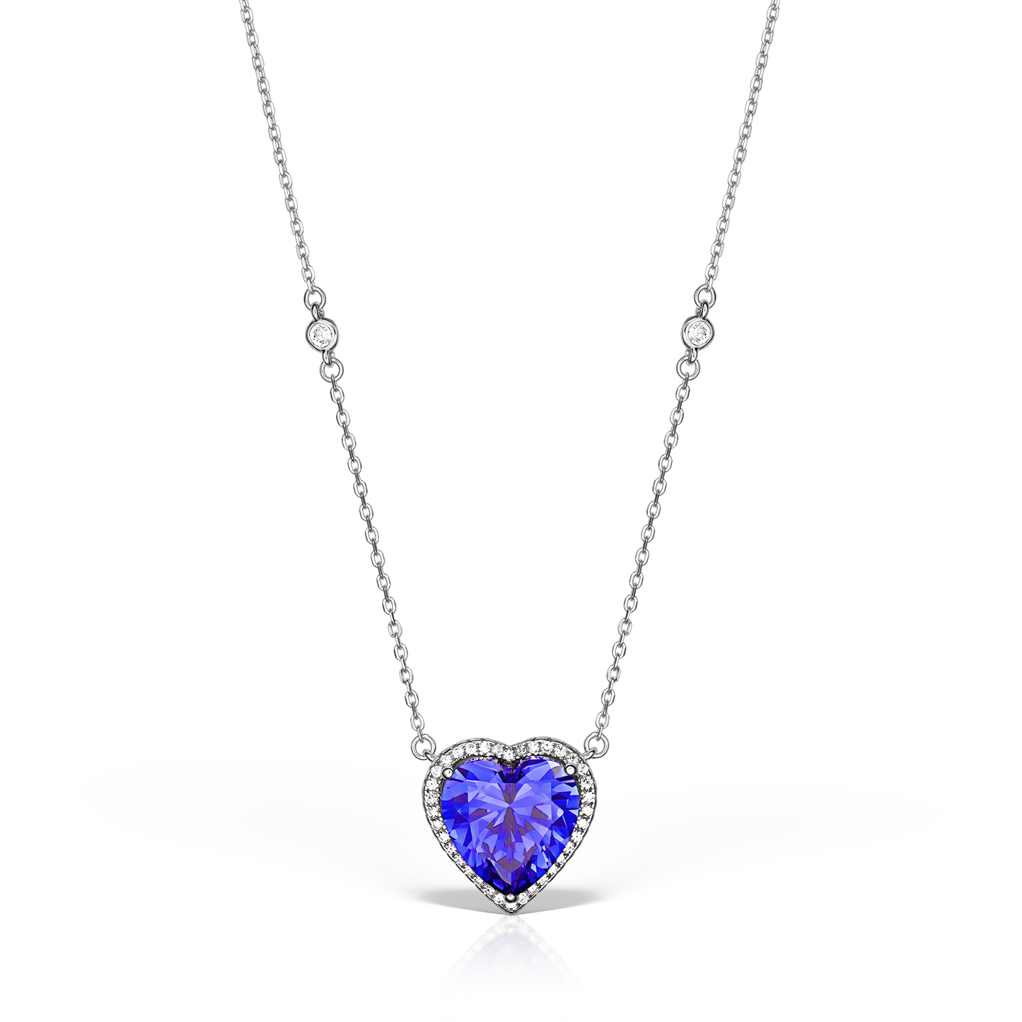 Necklace with Heart-Shaped Artificial Diamonds and Tanzanites