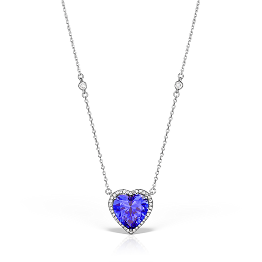 Necklace with Heart-Shaped Artificial Diamonds and Tanzanites