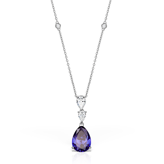 Necklace with Pear-Shaped Artificial Diamonds and Tanzanites