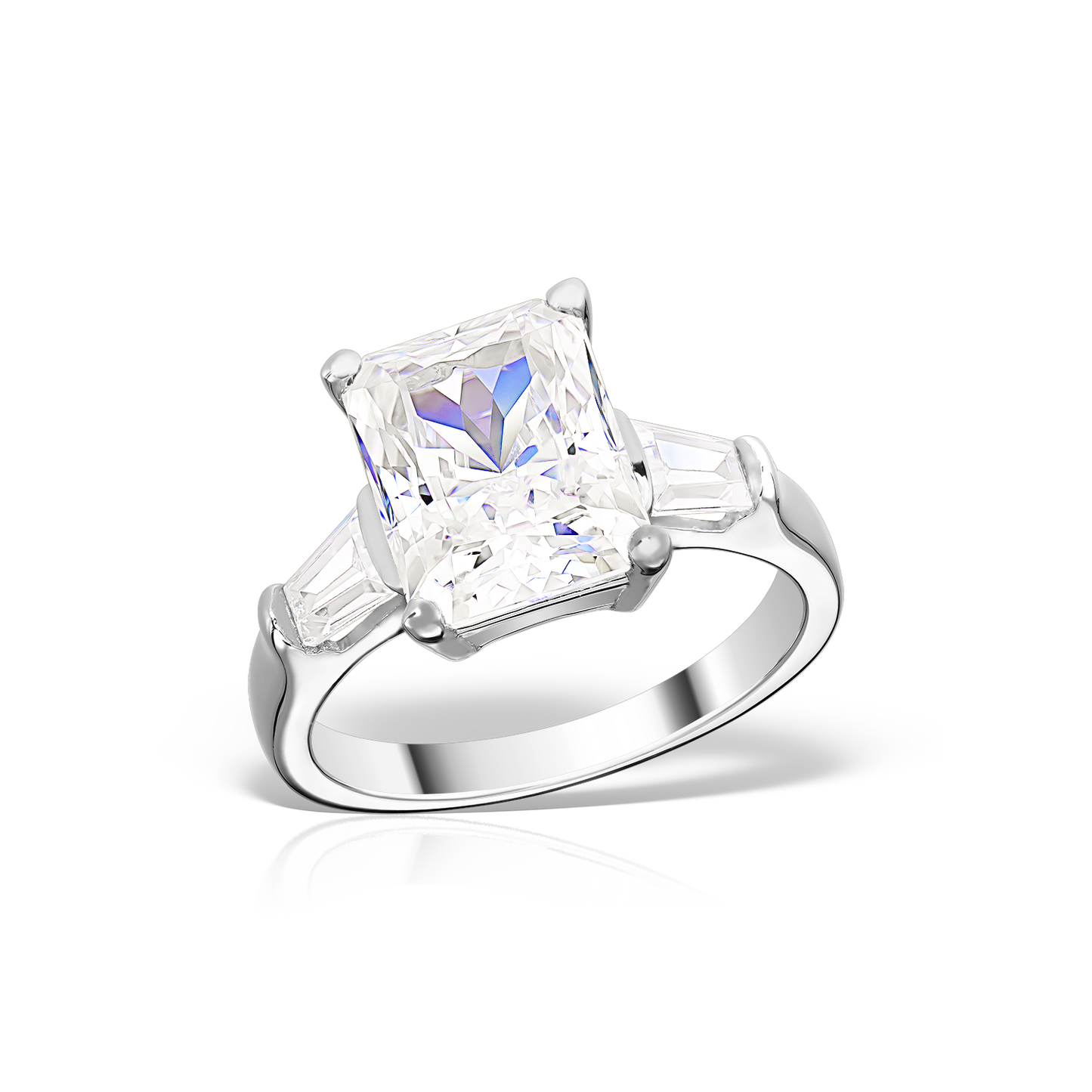 Ring with Radiant Shaped Artificial Diamonds