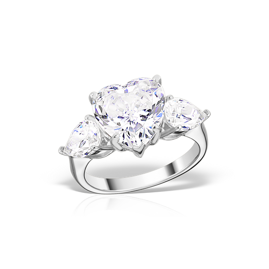 Ring with Heart and Pear Shaped Artificial Diamonds