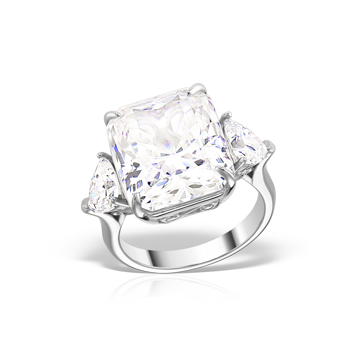 Ring with Cushion and Trillion-Shaped Artificial Diamonds