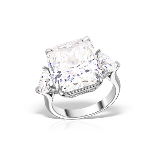 Ring with Cushion and Trillion-Shaped Artificial Diamonds