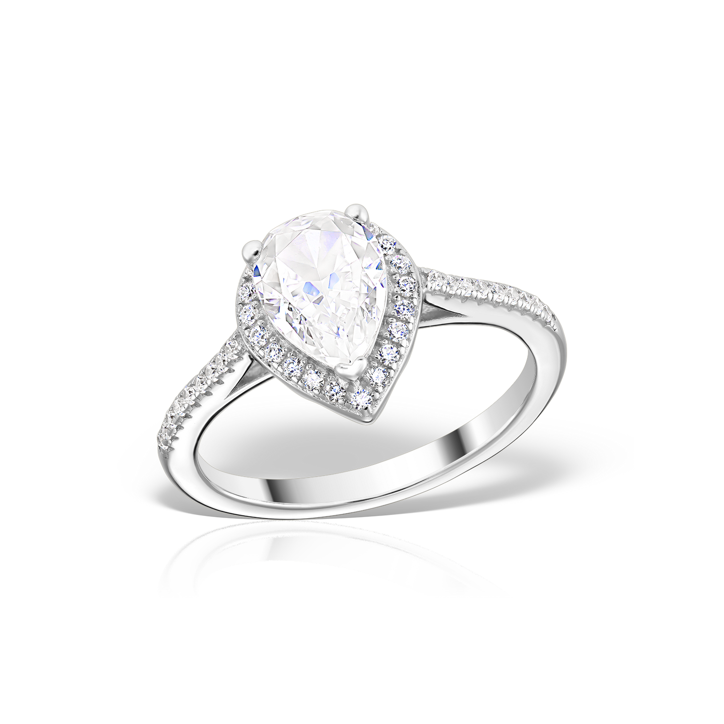 Ring with Pear Cut in Pave Artificial Diamonds