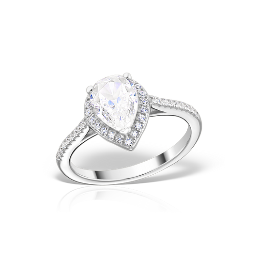 Ring with Pear Cut in Pave Artificial Diamonds