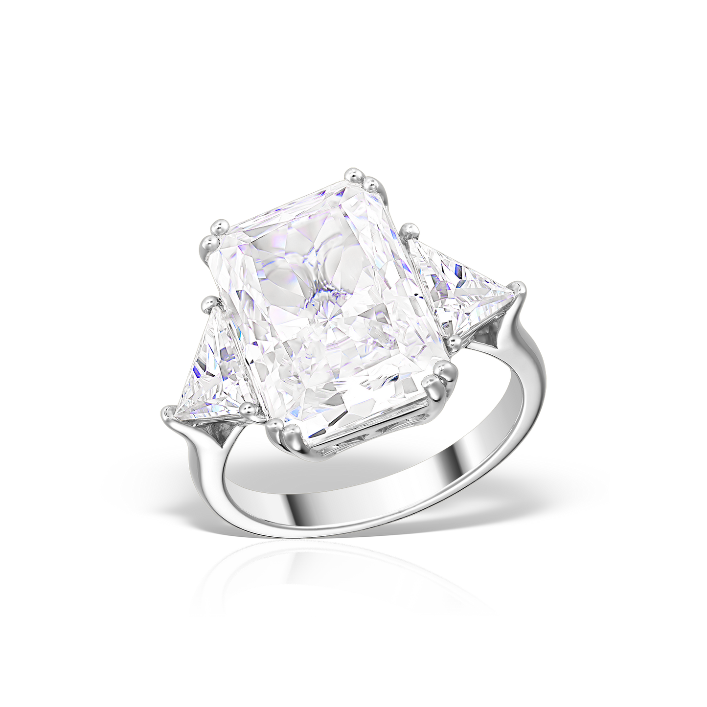 Ring with Radiant and Trilliant-Shaped Artificial Diamonds