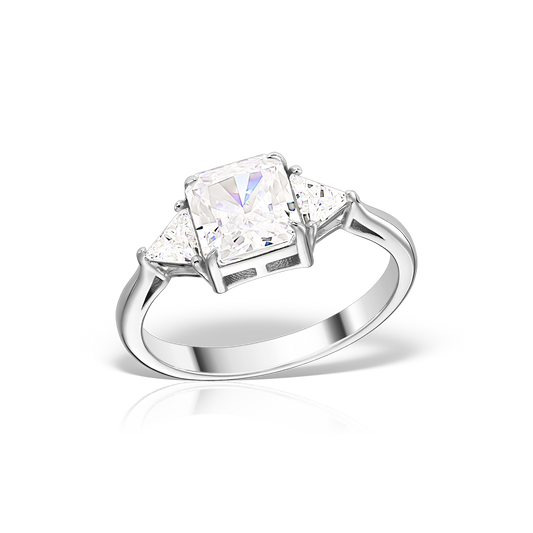 Ring with Trio Princes Brilliant Shaped Artificial Diamonds