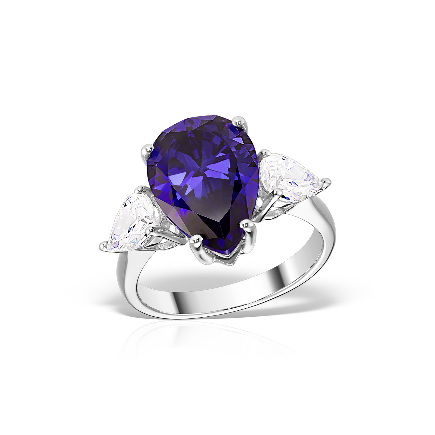 Ring with Pear-Shaped Artificial Diamonds and Tanzanites