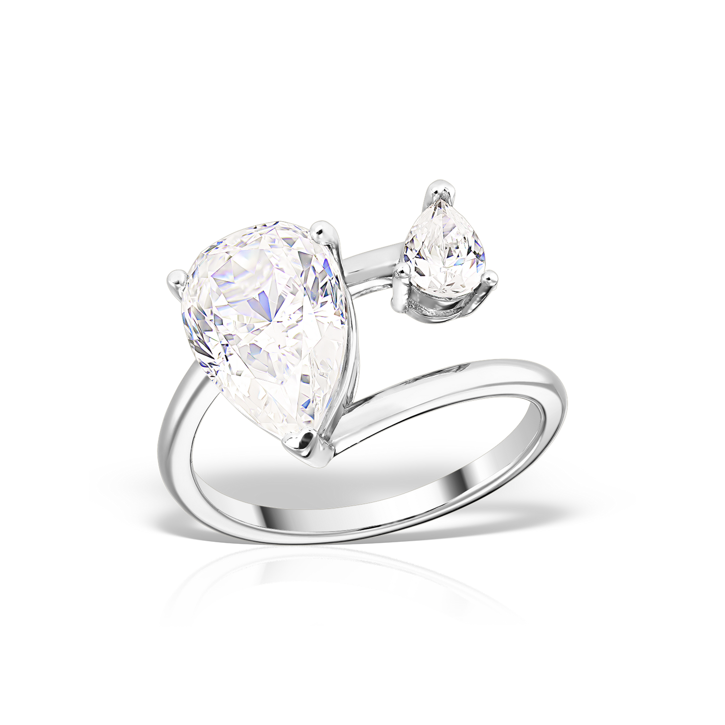 Modern Ring with Pear Shaped Artificial Diamonds