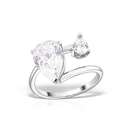 Modern Ring with Pear Shaped Artificial Diamonds