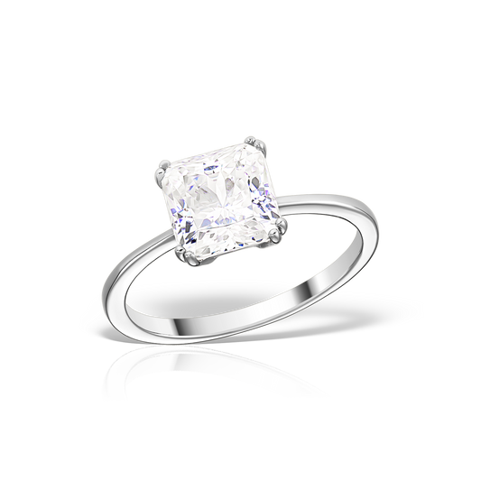 Ring with Solitaire Princes Shaped Artificial Diamonds