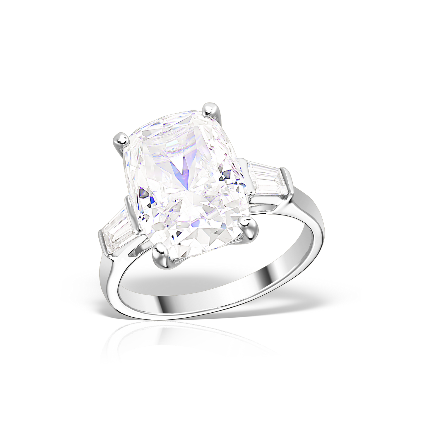 Ring with Long Cushion Artificial Diamonds