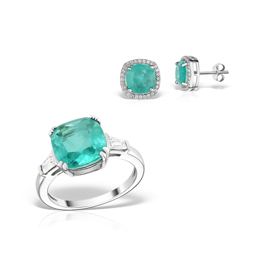 Cushion Shaped Artificial Paraiba Set