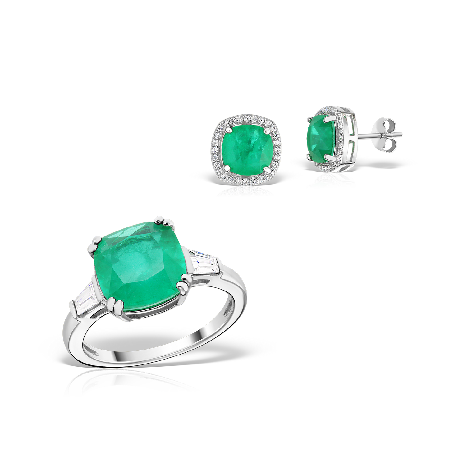 Cushion Shaped Artificial Emerald Set