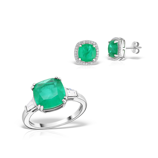 Cushion Shaped Artificial Emerald Set